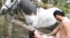 Mujer follada analmente por un caballo